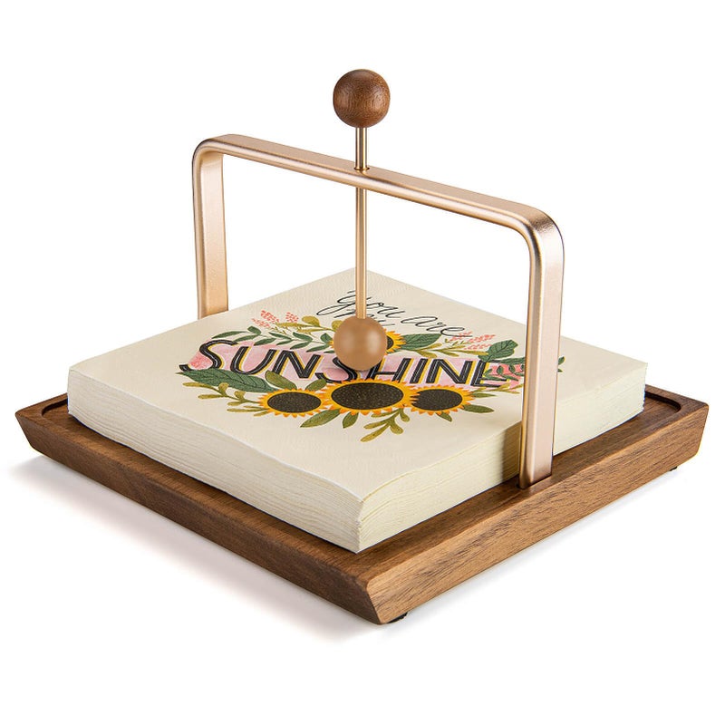 ALLCENER Wood Napkin Holder for Table, Square Tabletop Napkin Dispenser with Sophisticatedly Metal Center Bar, cocktail napkin holder for Home, Kitchen, Office, Restaurant, Hotel, Cafe, Bar (Pink Gold) - Image 1